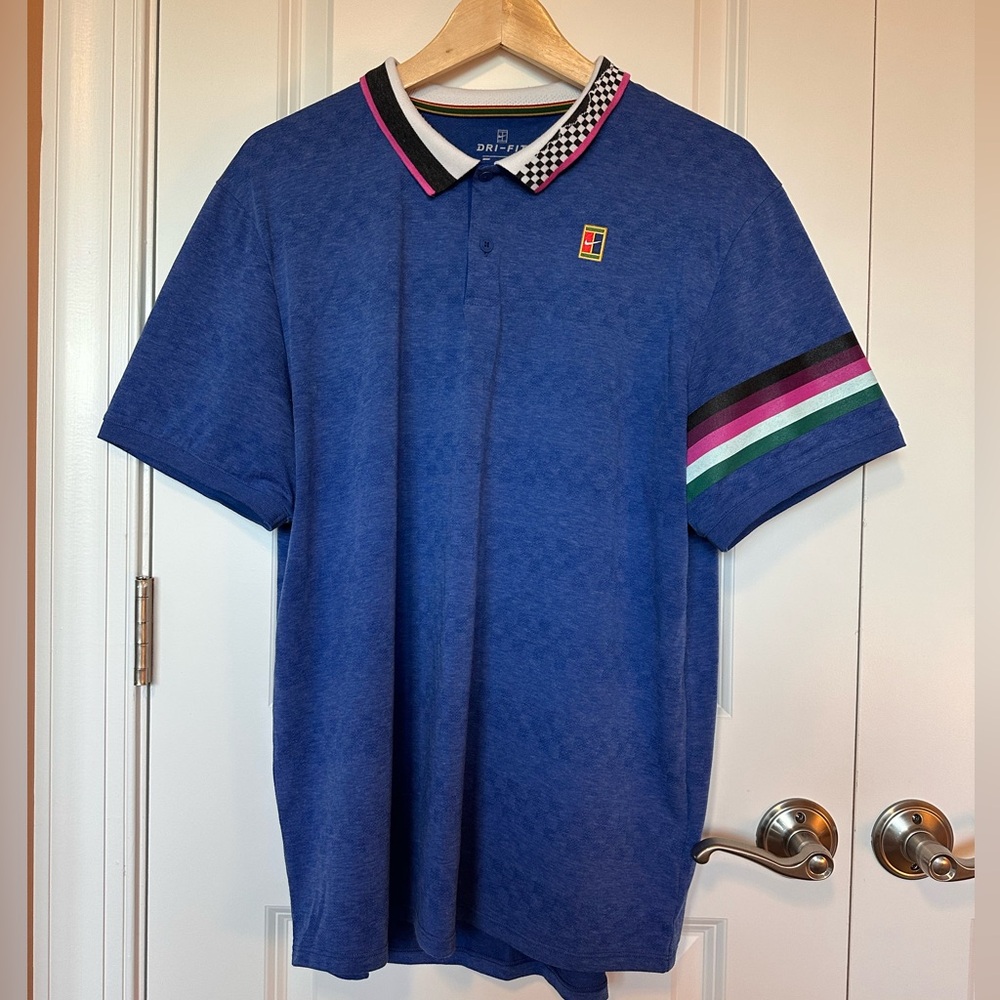 Nike Court Blue Dri-Fit Shirt with Multicolor Trim, men’s size XL